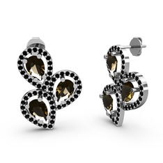 Soltar Damla Küpe - Siyah zirkon ve dumanlı kuvars 925 ayar gümüş küpe #hlegi5