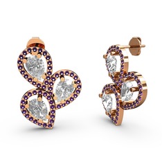 Ametist ve swarovski 18 ayar rose altın küpe