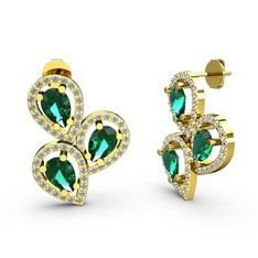 Soltar Damla Küpe - Swarovski ve yeşil kuvars 8 ayar altın küpe #isceq7
