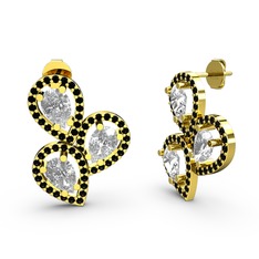 Soltar Damla Küpe - Siyah zirkon ve beyaz zirkon 8 ayar altın küpe #jkj9vs