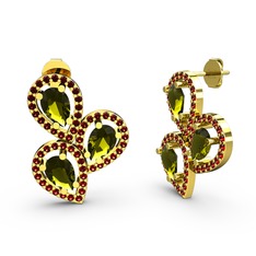 Garnet ve peridot 925 ayar altın kaplama gümüş küpe