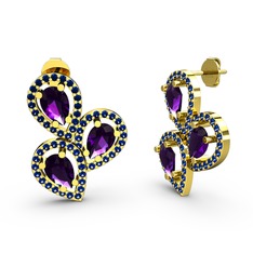 Lab safir ve ametist 8 ayar altın küpe