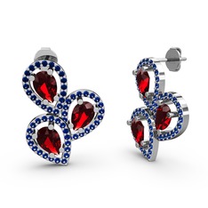 Lab safir ve garnet 8 ayar beyaz altın küpe