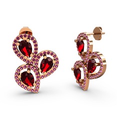 Soltar Damla Küpe - Rodolit garnet ve garnet 14 ayar rose altın küpe #k9sjbc