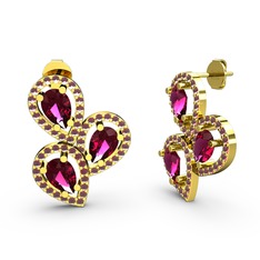 Soltar Damla Küpe - Kök yakut ve rodolit garnet 18 ayar altın küpe #kcbz1i