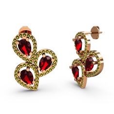 Soltar Damla Küpe - Peridot ve garnet 14 ayar rose altın küpe #kn2pde