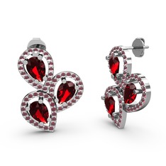 Kök yakut ve garnet 8 ayar beyaz altın küpe