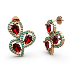 Soltar Damla Küpe - Kök zümrüt ve garnet 14 ayar rose altın küpe #lddhgb
