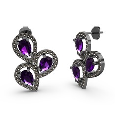 Soltar Damla Küpe - Dumanlı kuvars ve ametist 925 ayar siyah rodyum kaplama gümüş küpe #ls1mqu