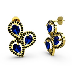 Soltar Damla Küpe - Siyah zirkon ve lab safir 14 ayar altın küpe #mg5d72