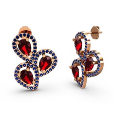 Lab safir ve garnet 925 ayar rose altın kaplama gümüş küpe