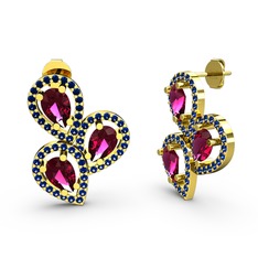 Lab safir ve rodolit garnet 925 ayar altın kaplama gümüş küpe