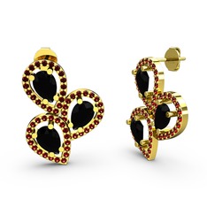 Soltar Damla Küpe - Garnet ve siyah zirkon 925 ayar altın kaplama gümüş küpe #nyd07v