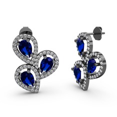 Soltar Damla Küpe - Swarovski ve lab safir 925 ayar siyah rodyum kaplama gümüş küpe #om6e4u