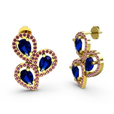 Rodolit garnet ve lab safir 14 ayar altın küpe