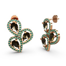 Kök zümrüt ve dumanlı kuvars 18 ayar rose altın küpe