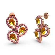 Soltar Damla Küpe - Rodolit garnet ve sitrin 8 ayar rose altın küpe #p8tslk