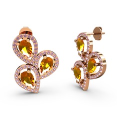 Soltar Damla Küpe - Pembe kuvars ve sitrin 8 ayar rose altın küpe #pz4l7l