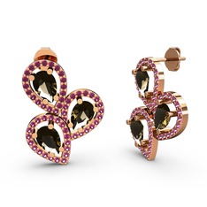 Rodolit garnet ve dumanlı kuvars 18 ayar rose altın küpe