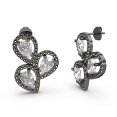 Soltar Damla Küpe - Dumanlı kuvars ve beyaz zirkon 925 ayar siyah rodyum kaplama gümüş küpe #qd23hb