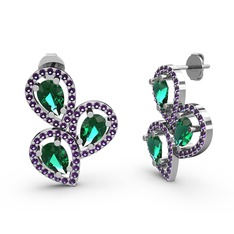 Soltar Damla Küpe - Ametist ve yeşil kuvars 8 ayar beyaz altın küpe #rmgwp