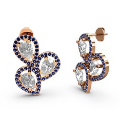 Lab safir ve swarovski 925 ayar rose altın kaplama gümüş küpe