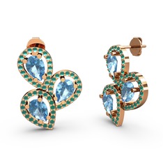 Soltar Damla Küpe - Kök zümrüt ve akuamarin 8 ayar rose altın küpe #tdppc9