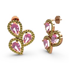 Peridot ve pembe kuvars 8 ayar rose altın küpe