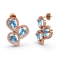 Soltar Damla Küpe - Pembe kuvars ve akuamarin 8 ayar rose altın küpe #tkf6pf