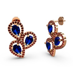 Garnet ve lab safir 8 ayar rose altın küpe