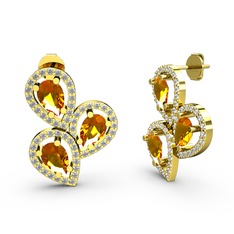 Soltar Damla Küpe - Beyaz zirkon ve sitrin 14 ayar altın küpe #us2ik8