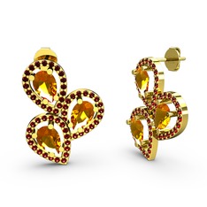 Garnet ve sitrin 14 ayar altın küpe