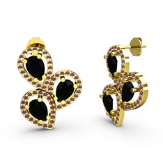 Soltar Damla Küpe - Kök yakut ve siyah zirkon 8 ayar altın küpe #v2faz7