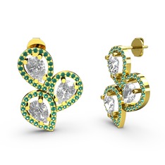 Yeşil kuvars ve swarovski 925 ayar altın kaplama gümüş küpe