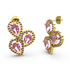 Soltar Damla Küpe - Kök yakut ve pembe kuvars 925 ayar altın kaplama gümüş küpe #wj01pd