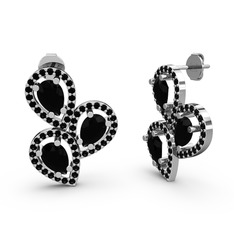 Siyah zirkon 18 ayar beyaz altın küpe