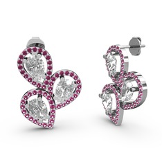 Soltar Damla Küpe - Rodolit garnet ve swarovski 8 ayar beyaz altın küpe #xp5dkz