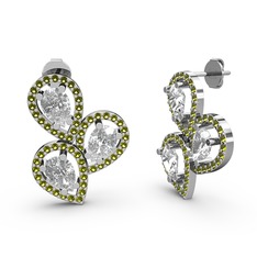 Peridot ve swarovski 8 ayar beyaz altın küpe