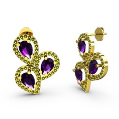 Soltar Damla Küpe - Peridot ve ametist 18 ayar altın küpe #xvlkt6