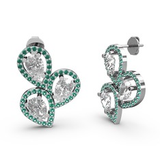 Soltar Damla Küpe - Yeşil kuvars ve beyaz zirkon 8 ayar beyaz altın küpe #yefzg4