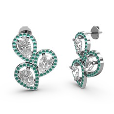 Kök zümrüt ve swarovski 8 ayar beyaz altın küpe