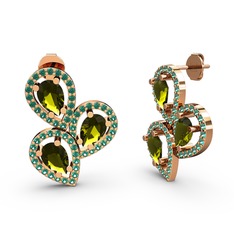 Yeşil kuvars ve peridot 18 ayar rose altın küpe