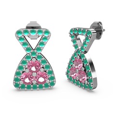 Simla Taşlı Küpe - Kök zümrüt ve pembe kuvars 925 ayar gümüş küpe #10k42ox