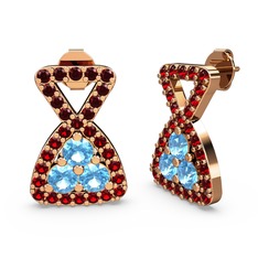Garnet ve akuamarin 925 ayar rose altın kaplama gümüş küpe
