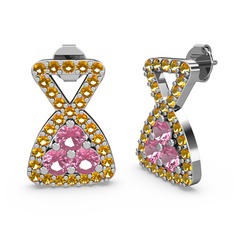 Simla Taşlı Küpe - Sitrin ve pembe kuvars 8 ayar beyaz altın küpe #10nl0v7