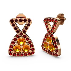 Garnet ve sitrin 925 ayar rose altın kaplama gümüş küpe