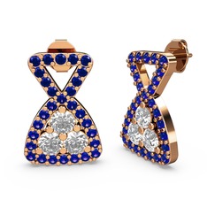Simla Taşlı Küpe - Lab safir ve swarovski 925 ayar rose altın kaplama gümüş küpe #111ujzk