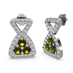 Simla Taşlı Küpe - Swarovski ve peridot 8 ayar beyaz altın küpe #11js82