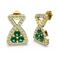 Simla Taşlı Küpe - Swarovski ve yeşil kuvars 14 ayar altın küpe #11plgt0