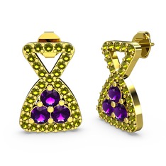 Simla Taşlı Küpe - Peridot ve ametist 18 ayar altın küpe #124vbkl